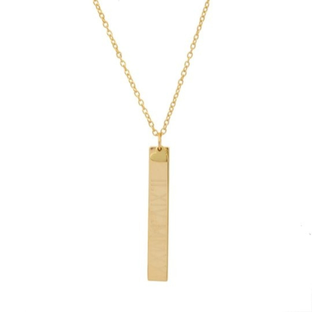 14K Solid Yellow Gold Bar Pendant Necklace
