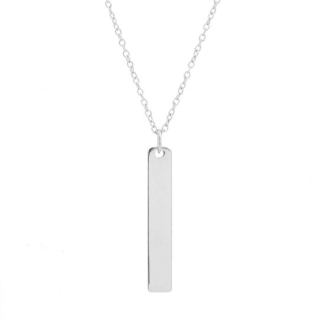 14K Solid White Gold Bar Pendant Necklace