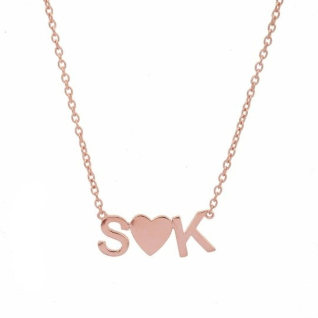 14K Solid Rose Gold Alphabet Love Pendant Necklace