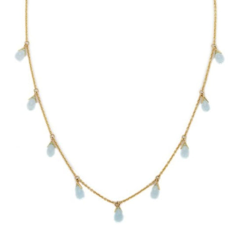 18K Yellow Gold Blue Topaz Necklace