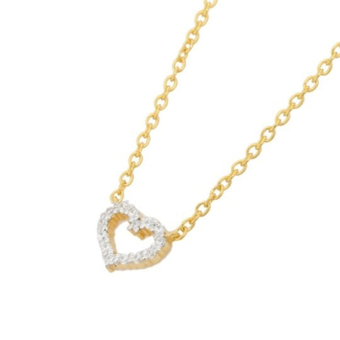 14K Solid Yellow Gold Diamond Heart Pendant Necklace