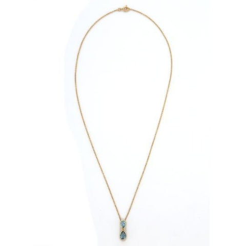 18K Yellow Gold Blue Sapphire Pendant Necklace