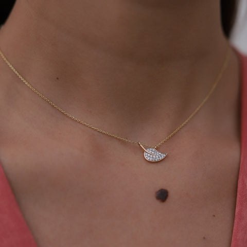14K Gold Leaf Diamond Pendant Necklace