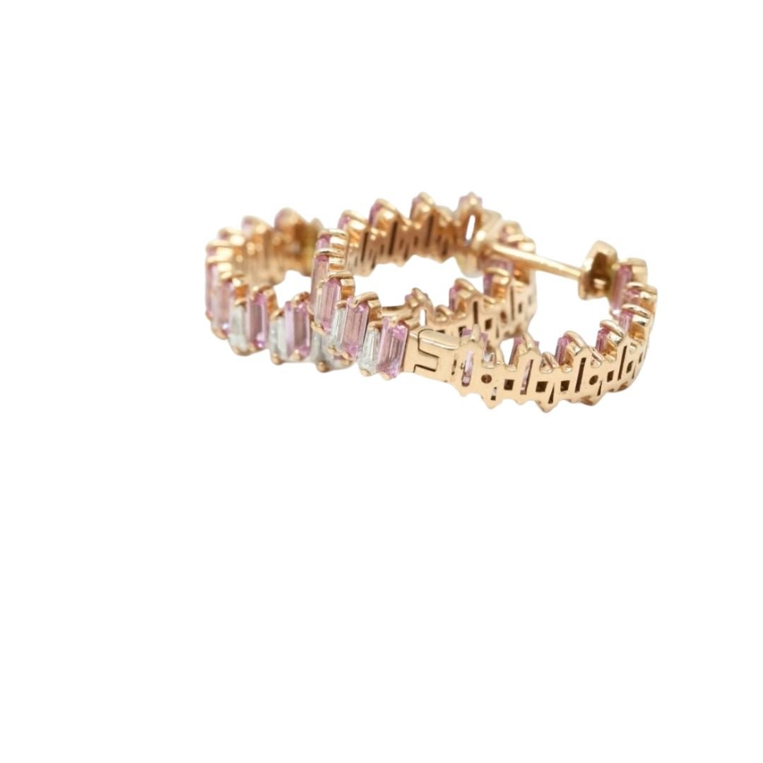 14K Rose Gold Pink Sapphire Hoop Earrings - VR Jewels