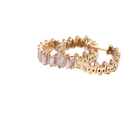 14K Rose Gold Pink Sapphire Hoop Earrings - VR Jewels