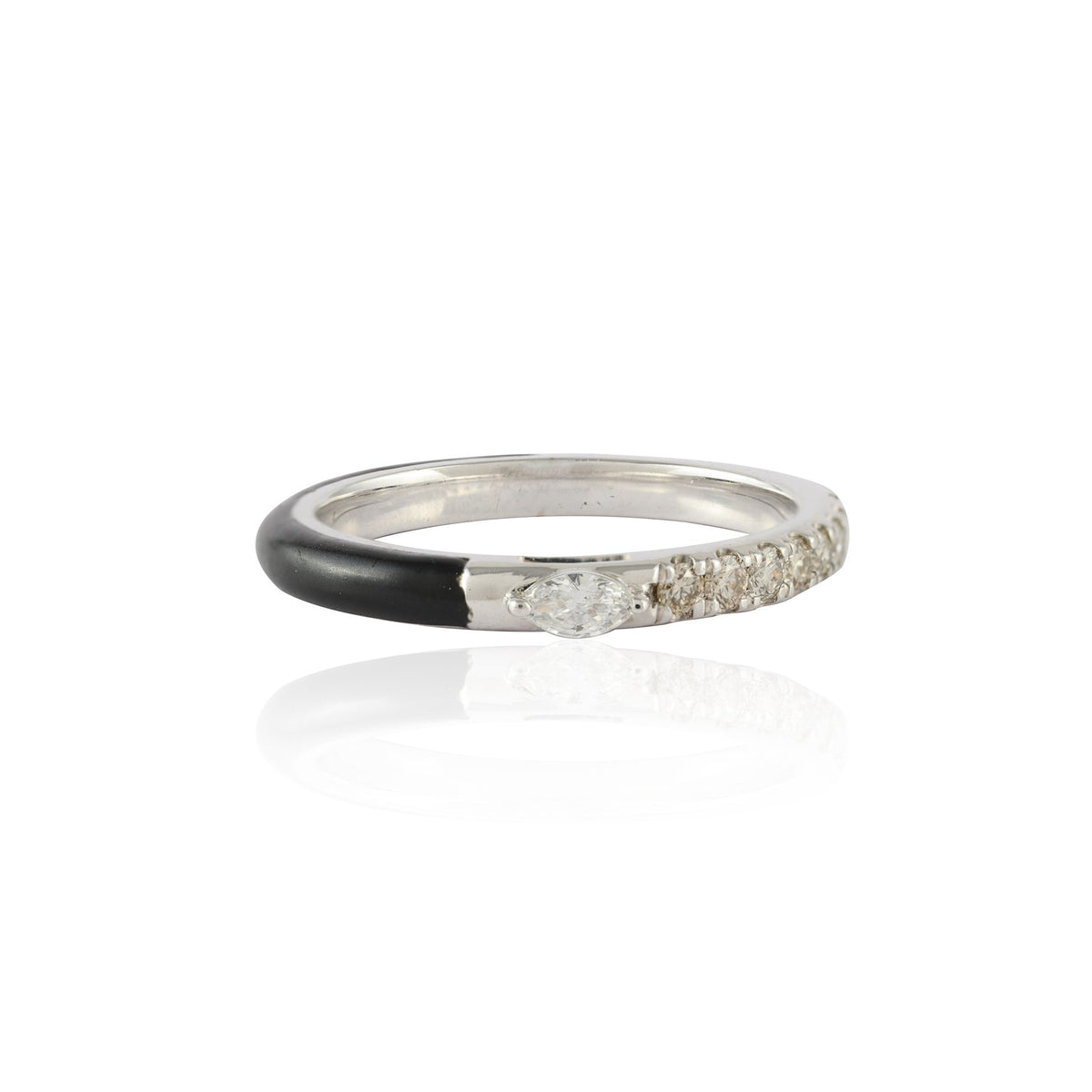 14K White Gold Diamond Black Enamel Ring - VR Jewels