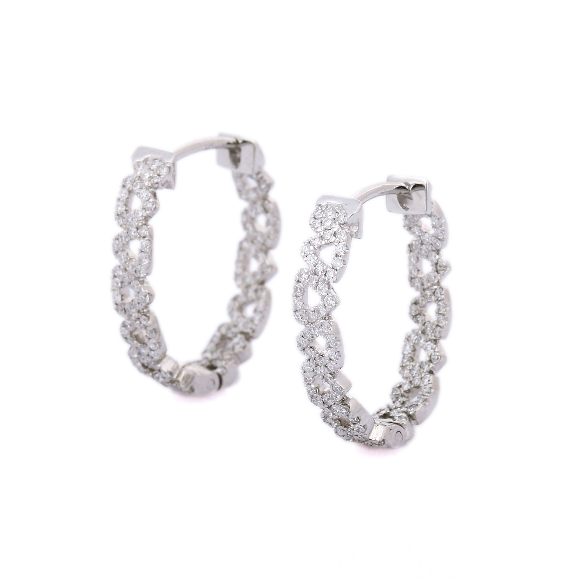 14K White Gold Diamond Hoop Earrings - VR Jewels