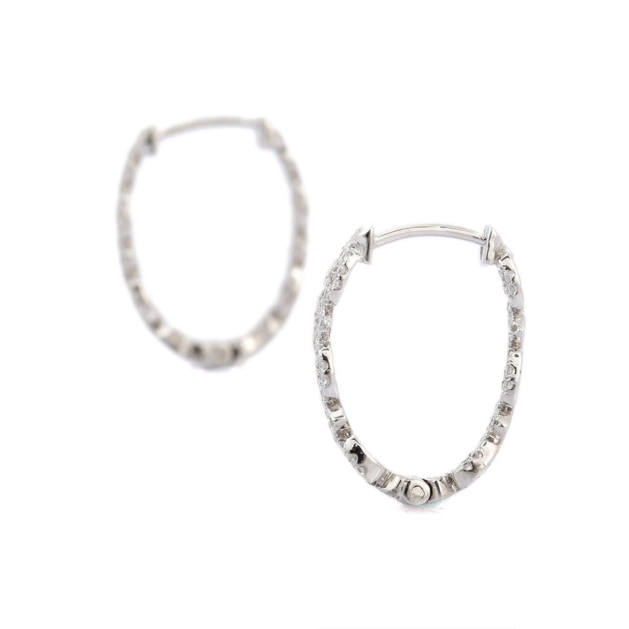 14K White Gold Diamond Hoop Earrings - VR Jewels