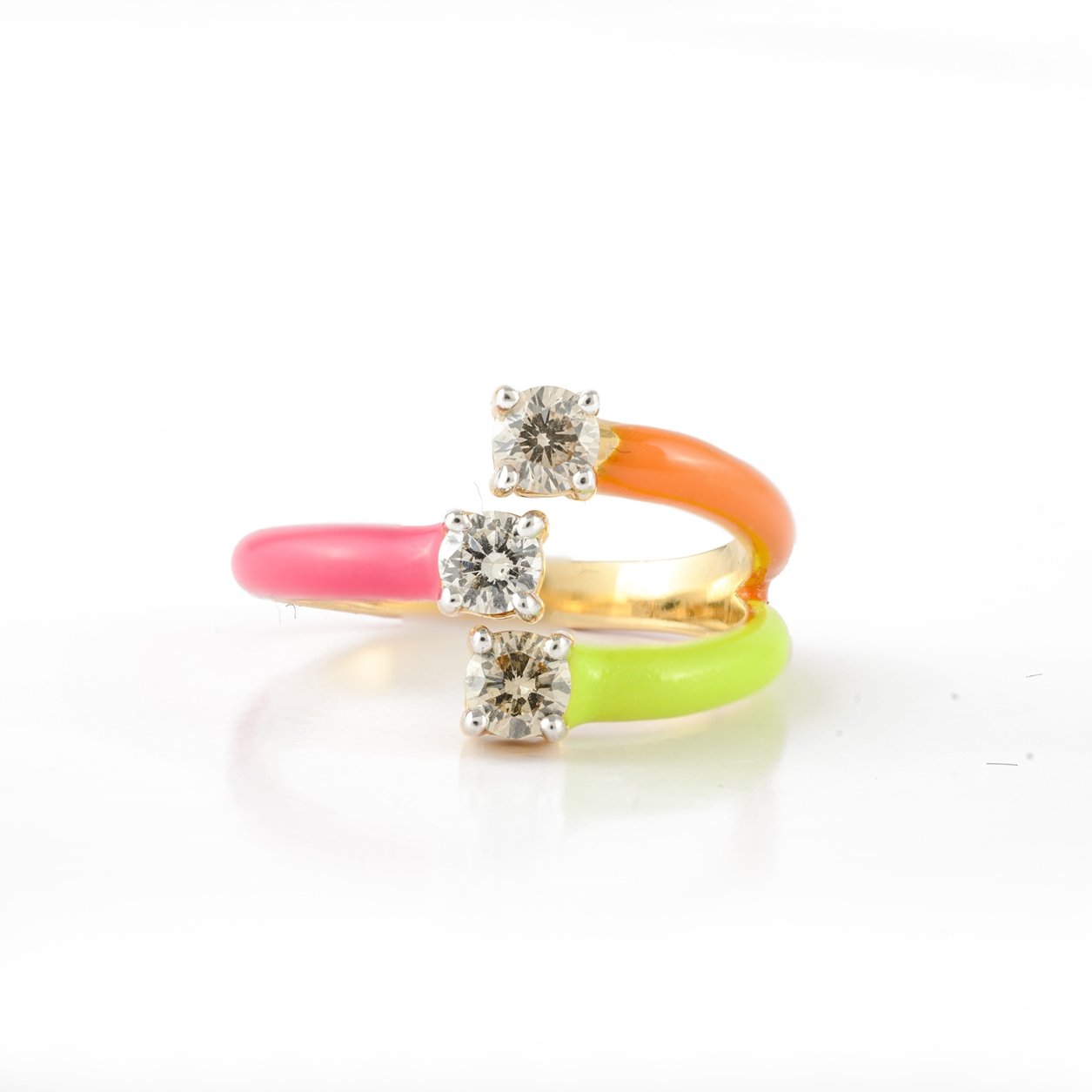 14K Yellow Gold Chunky Diamond Enamel Ring - VR Jewels