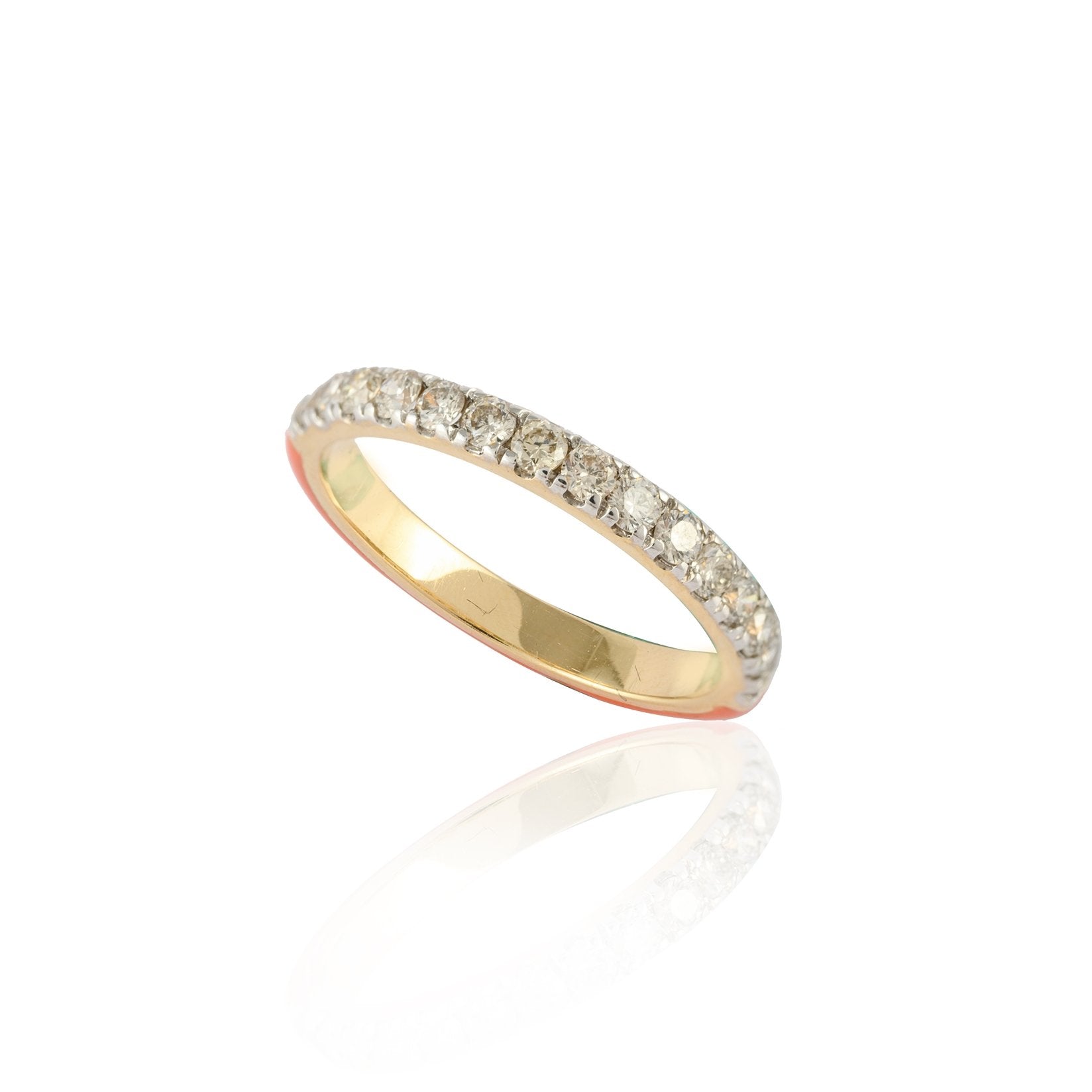 14K Yellow Gold Half Enamel Diamond Ring - VR Jewels
