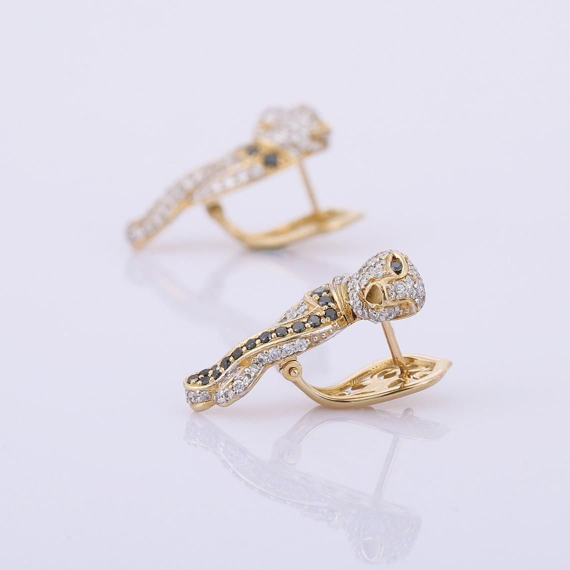 14K Yellow Gold Multi Diamond Panther Earring - VR Jewels