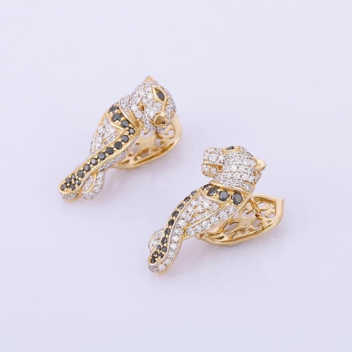 14K Yellow Gold Multi Diamond Panther Earring - VR Jewels