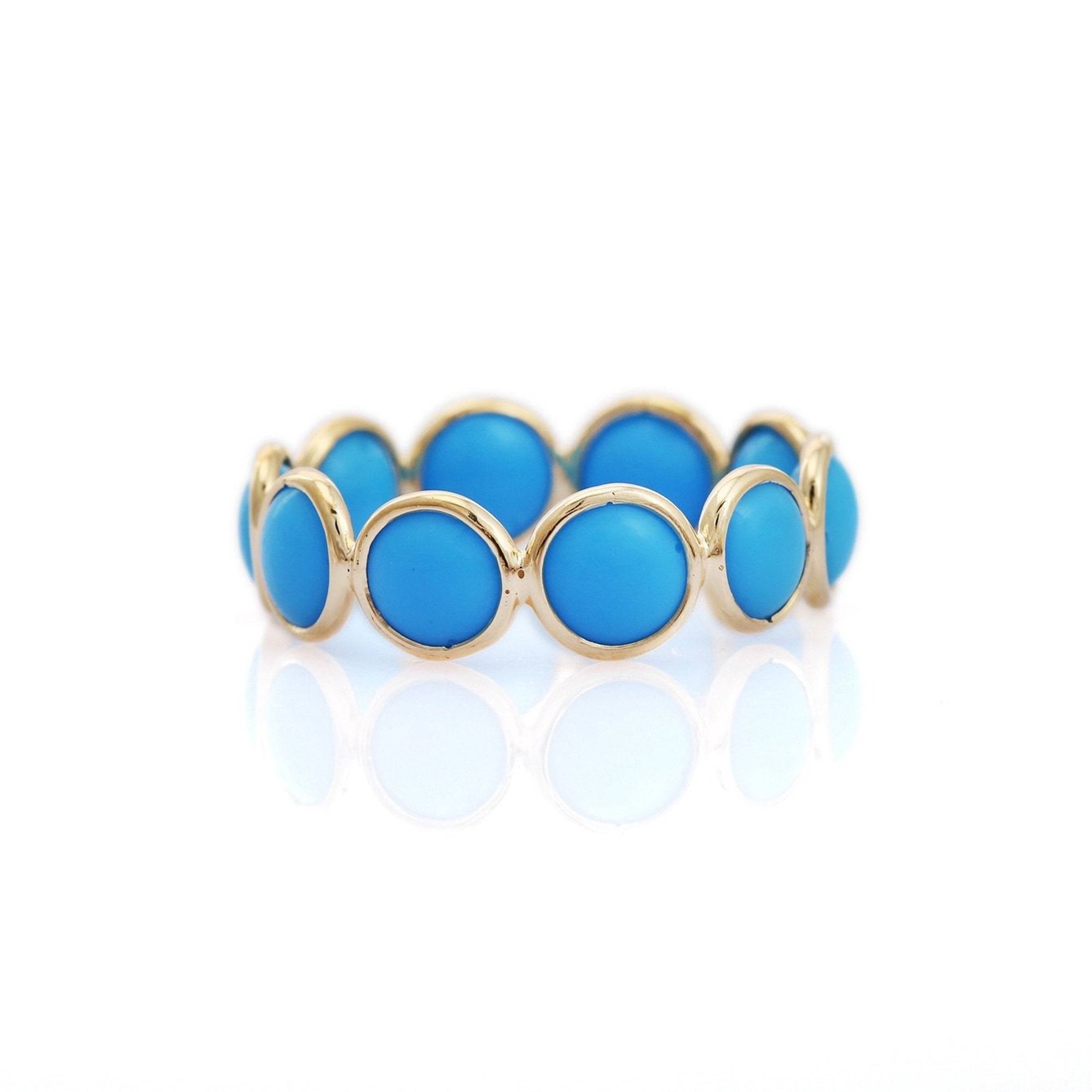 14K Yellow Gold Turquoise Eternity Ring - VR Jewels