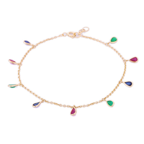 18K Gold Ruby Sapphire Emerald Charm Bracelet - VR Jewels