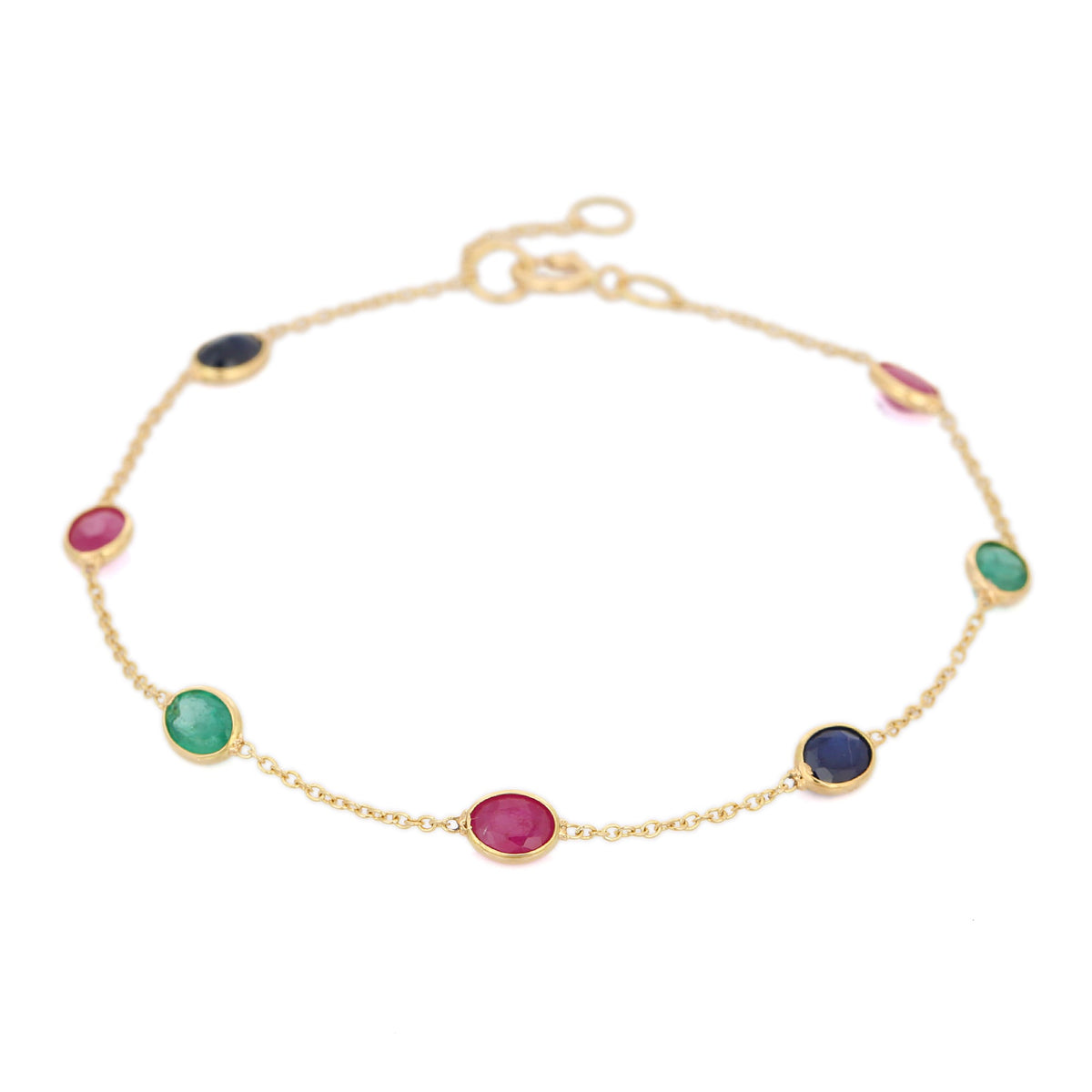 18K Ruby Emerald and Blue Sapphire Gemstone Bracelet - VR Jewels