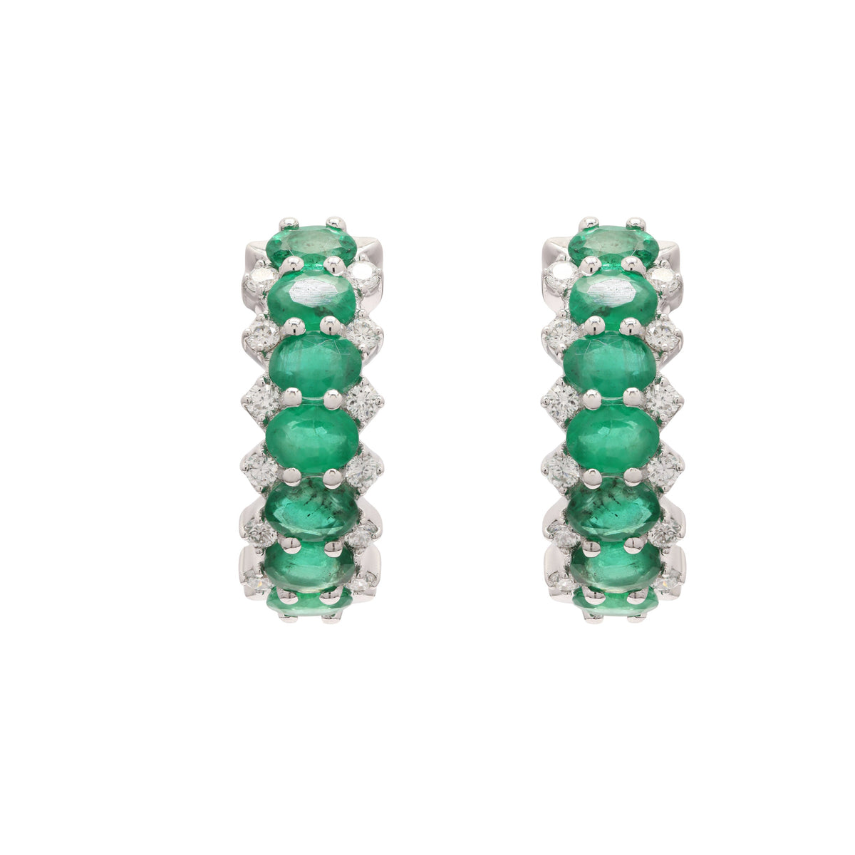 18K White Gold Emerald Hoop Earrings - VR Jewels