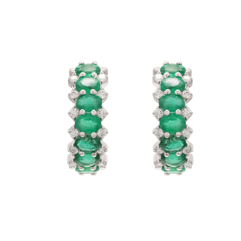 18K White Gold Emerald Hoop Earrings - VR Jewels