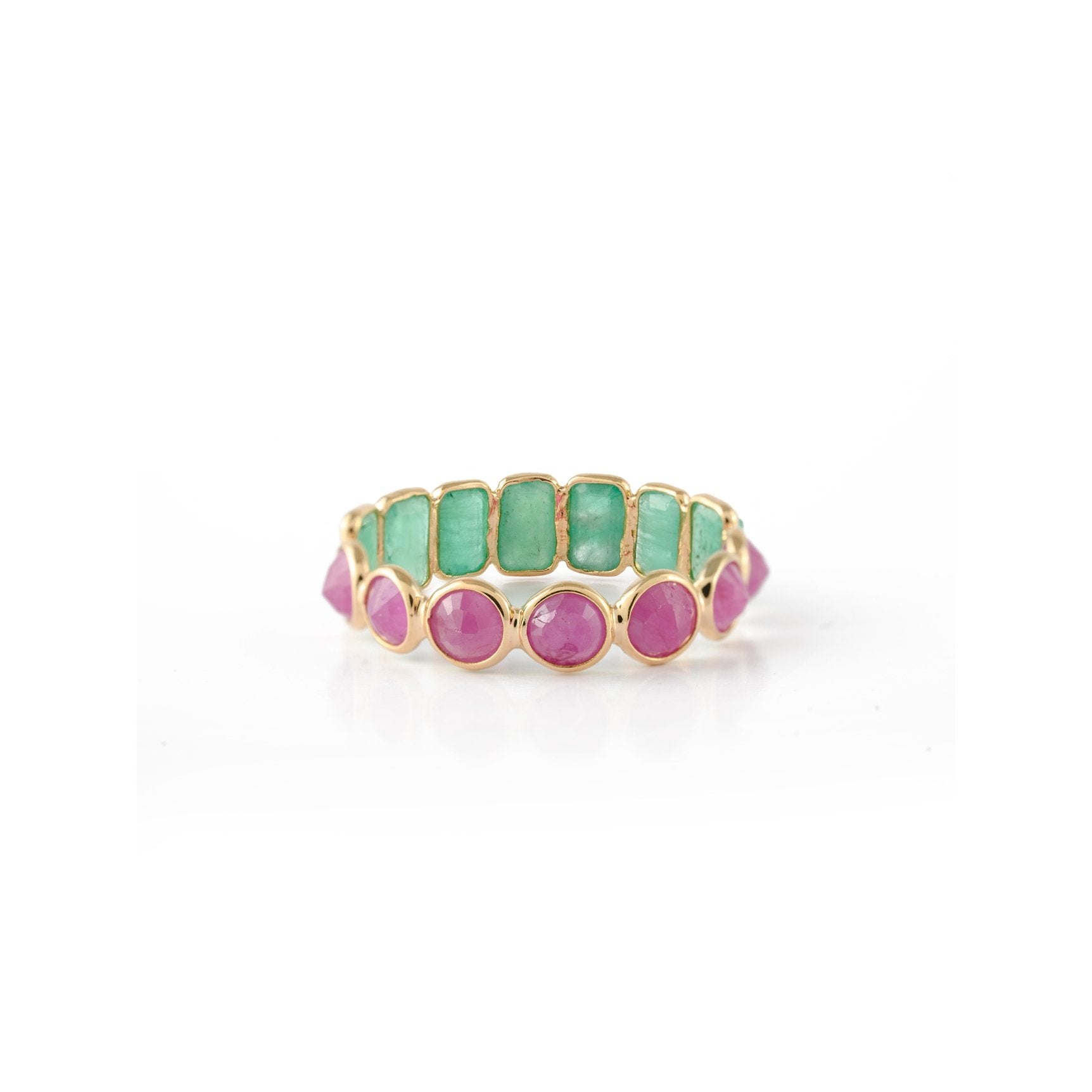 18K Yellow Gold Emerald And Ruby Eternity Band - VR Jewels