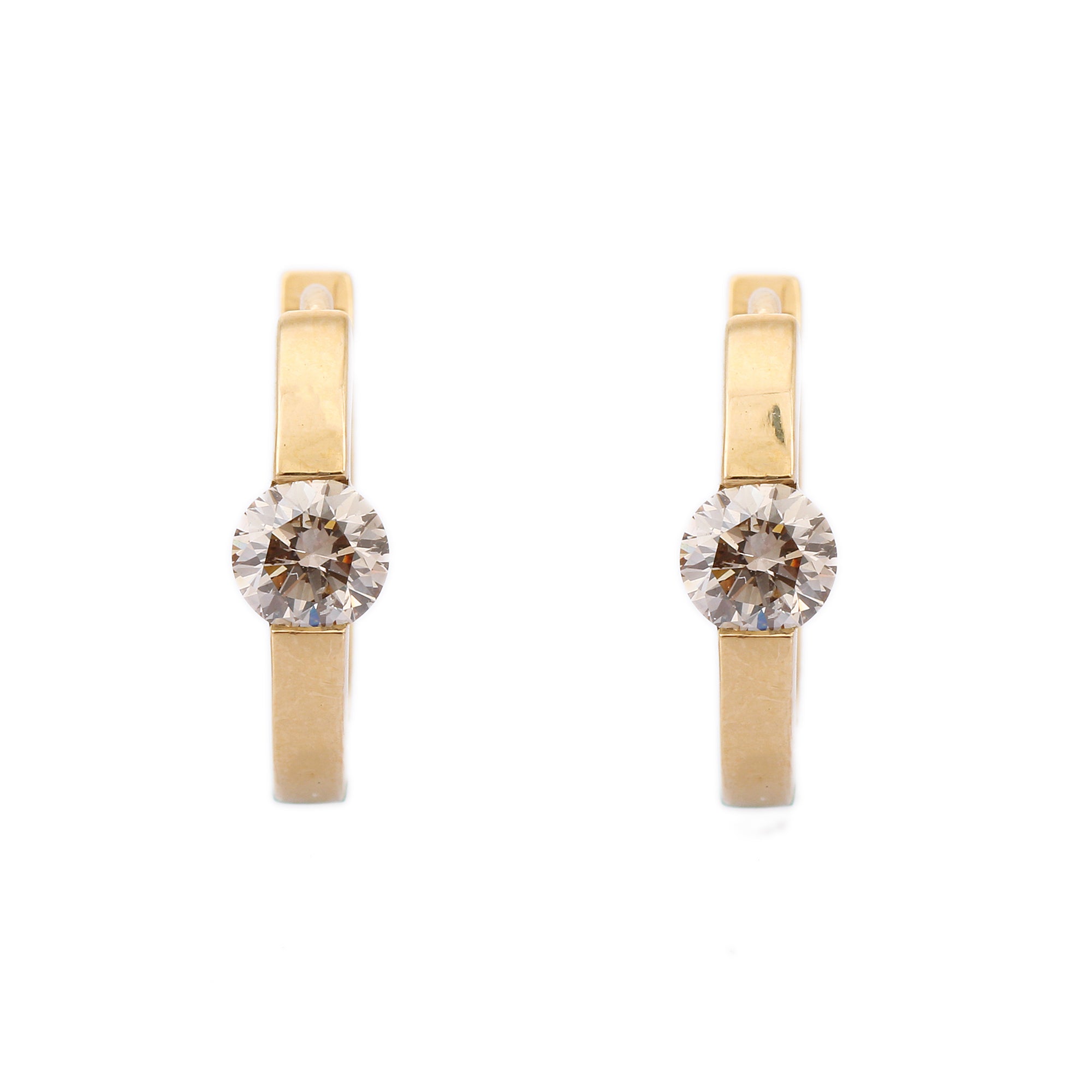 18K Yellow Gold Hoop Earrings With Blazing Diamond - VR Jewels