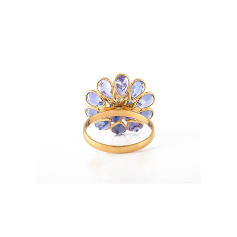 18K Yellow Gold Tanzanite And Diamond Cluster Ring - VR Jewels