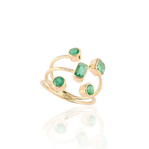 18K Yellow Gold Emerald Adjustable Ring