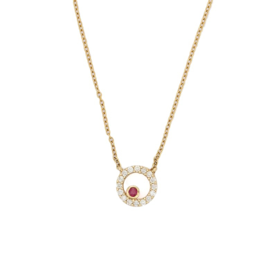 14K Solid Yellow Gold Ruby Necklace